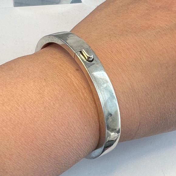 Vintage Taxco Silver Bracelet Modernist Chunky 925 Hinged Bangle - Picture 14 of 16
